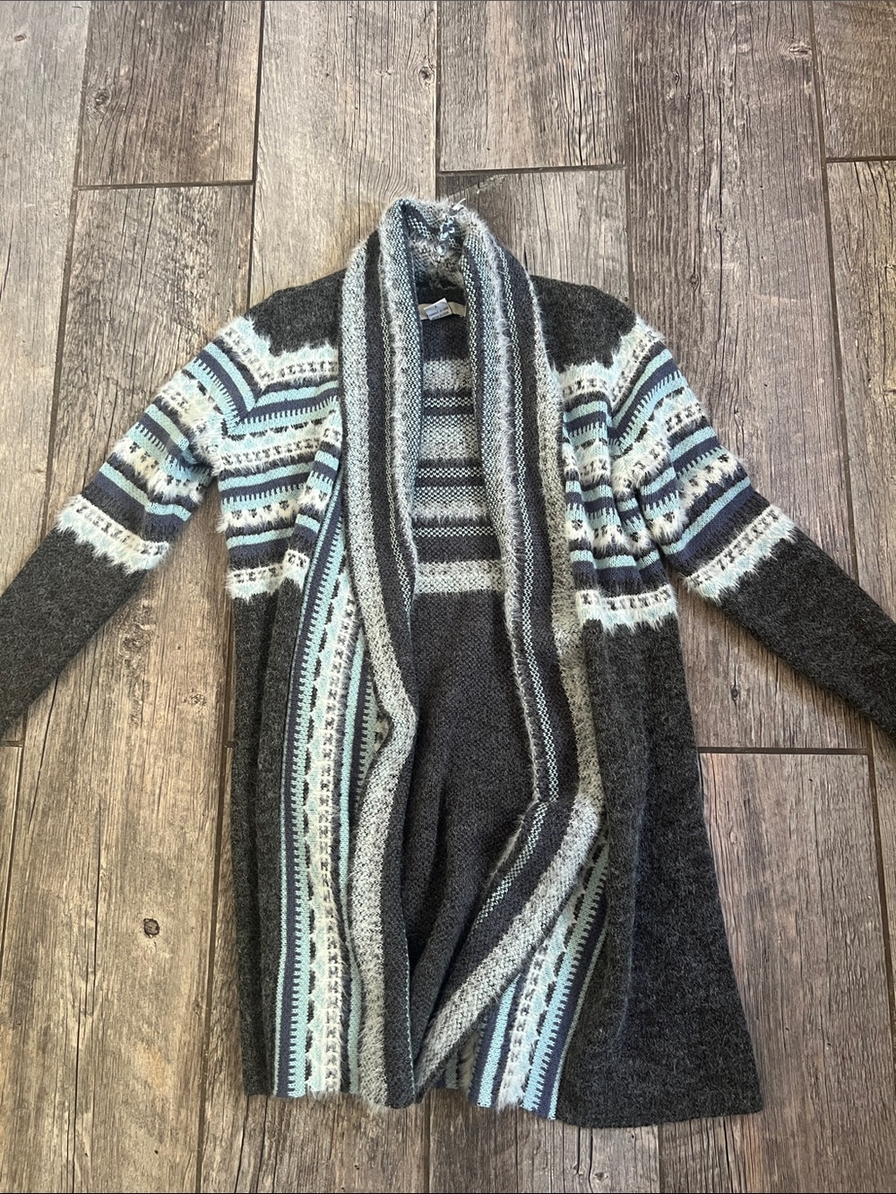 Cozy Open-Front stripe Cardigan Sweater - Gray & Light Blue